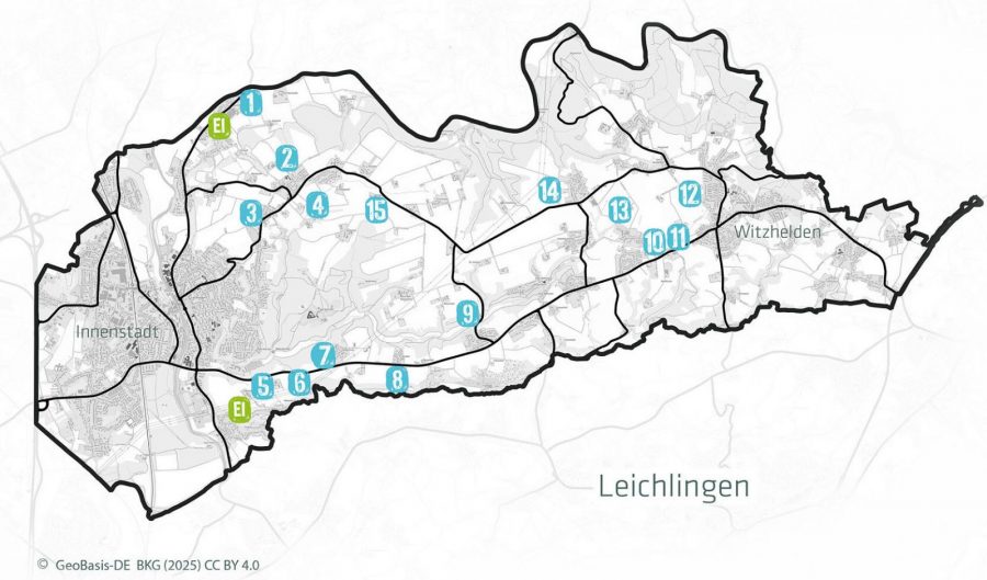 Karte von Leichlingen mit Markierungen der Höfe